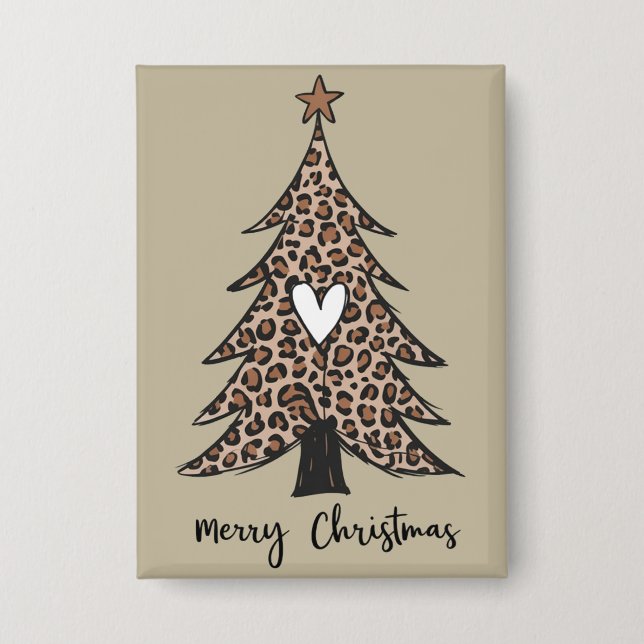 Christmas Tree Heart Leopard Gift Xmas Holiday Button (Front)