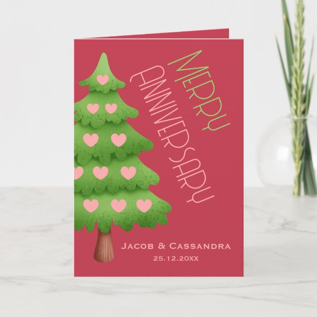 Christmas Tree Heart Merry Anniversary Photo Card (Front)