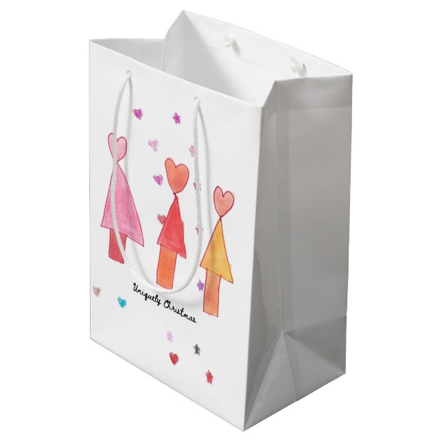 Christmas Tree Hearts Wrapping Paper Medium Gift Bag (Back Angled)