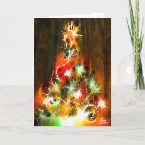 Christmas Tree Holiday Card - Brilliant and colorful fractal Christmas tree artwork by Jerry Lambert on holiday greeting cards.