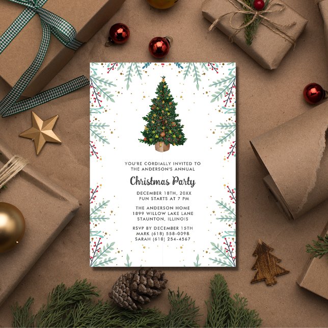 Christmas Tree Holiday Festive Party  Invitation (Christmas Tree Holiday Festive Party Invitation)