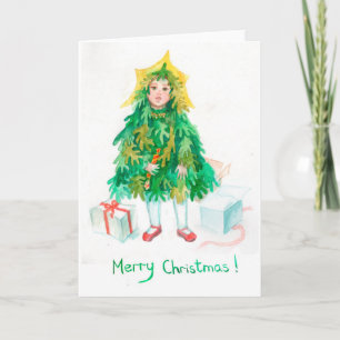 Christmas tree holiday greetings cute little girl