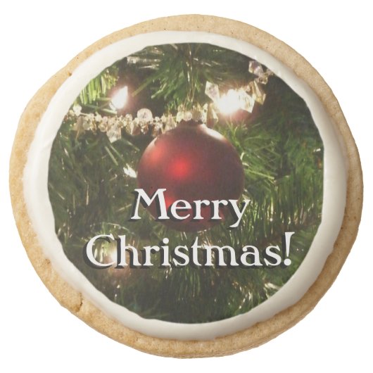 Christmas Tree Holiday "Merry Christmas" Round Shortbread Cookie (Front)