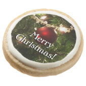 Christmas Tree Holiday "Merry Christmas" Round Shortbread Cookie (Angled)