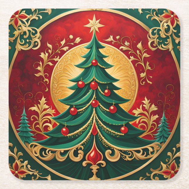 Christmas Tree Holiday Paper Coaster (Front)