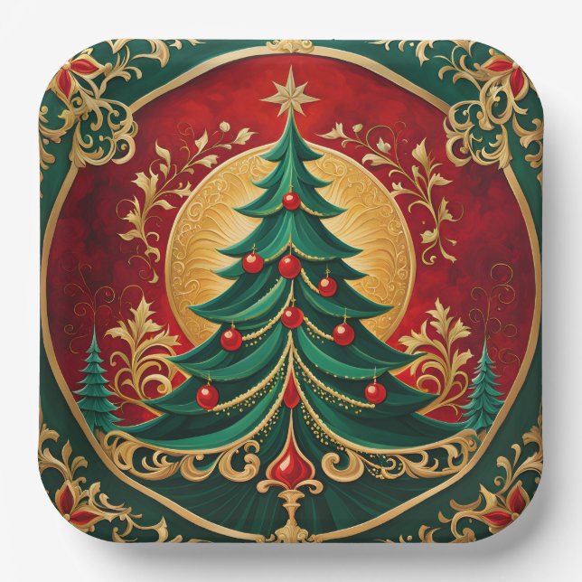 Christmas Tree Holiday Paper Plate (Front)