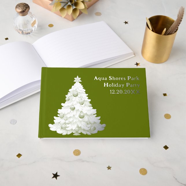 Christmas Tree Holiday Party Foil Guest Book (Front Open)