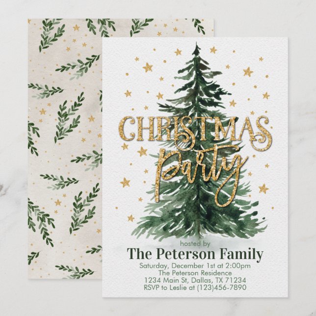 Christmas Tree Holiday Party Invitation Invite (Front/Back)