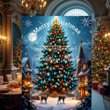 Christmas Tree Holiday Party Winter Reindeers Snow