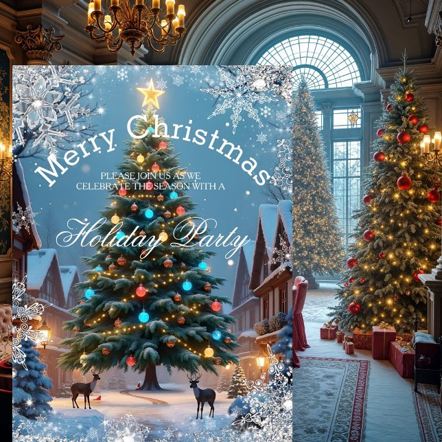 Christmas Tree Holiday Party Winter rustic houses Invitation (Creator Uploaded)