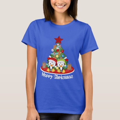 Christmas tree Holiday penguins add message T_Shirt