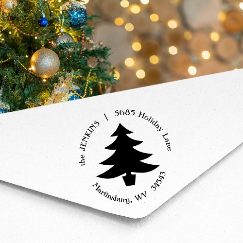 Christmas Tree Holiday Return Address Rubber Stamp