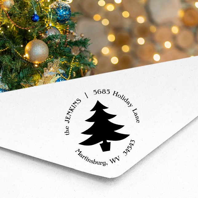 Christmas Tree Holiday Return Address Rubber Stamp (Creator Uploaded)