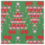 Christmas Tree Holiday Santa Flamingos on Green Fabric