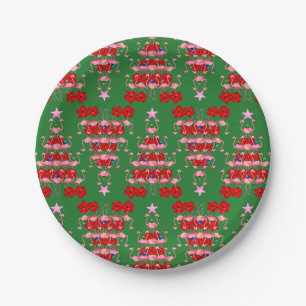 Christmas Tree Holiday Santa Flamingos on Green Paper Plates