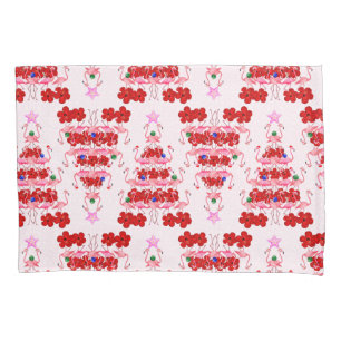 Christmas Tree Holiday Santa Flamingos on Pink Pillow Case
