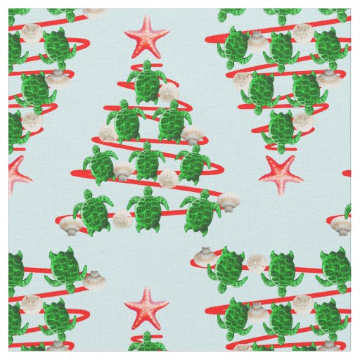 Christmas Tree Holiday Sea Turtles on Cool Blue Fabric