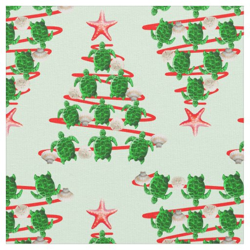 Christmas Tree Holiday Sea Turtles on Green Fabric