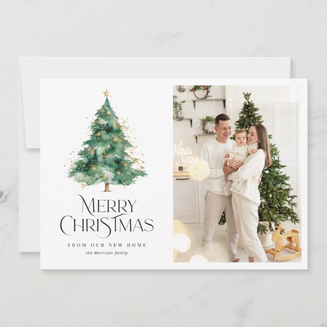 Christmas tree holiday text moving announcement (Front)
