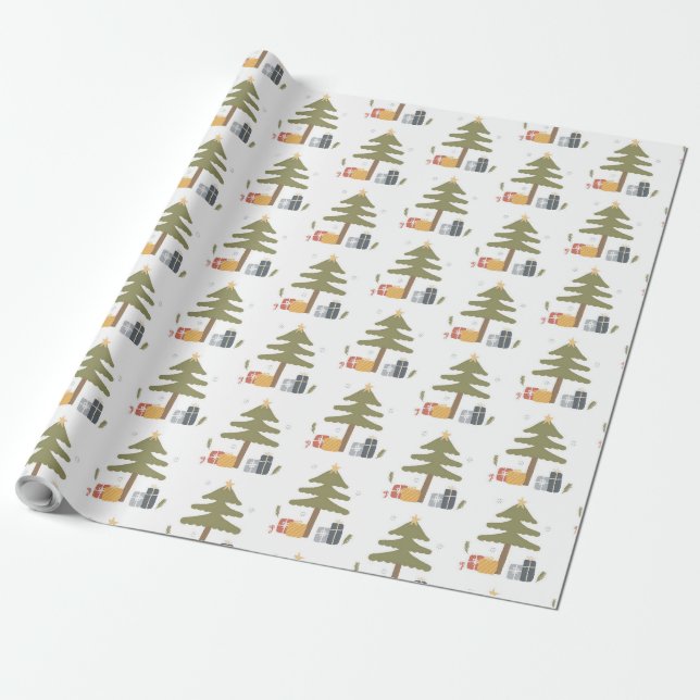 Christmas Tree Holiday Winter Family Gifts Wrapping Paper (Unrolled)
