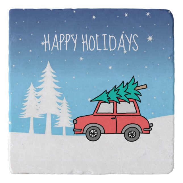 Christmas Tree Holidays Marble Stone Trivet (Front)