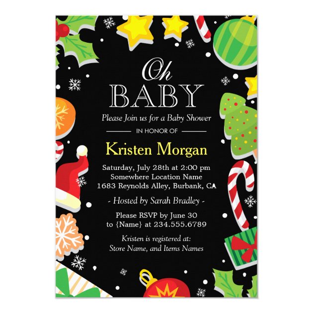 Christmas Tree Holly Berries Cute Baby Shower Invitation