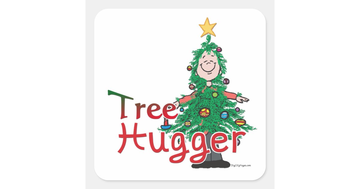 Christmas Tree Hugger Square Sticker Zazzle