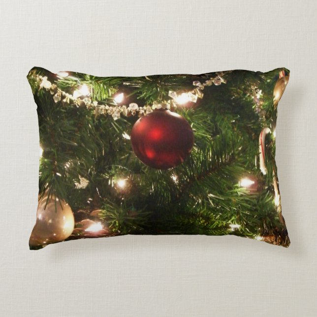 Christmas Tree I Holiday Pretty Green and Red Accent Pillow (Front)