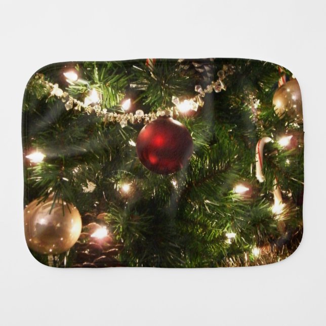 Christmas Tree I Holiday Pretty Green and Red Baby Burp Cloth (Front Horizontal)