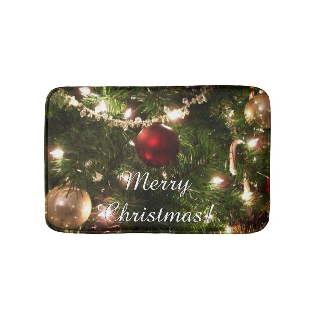 Christmas Tree I Holiday Pretty Green and Red Bath Mat (Front)