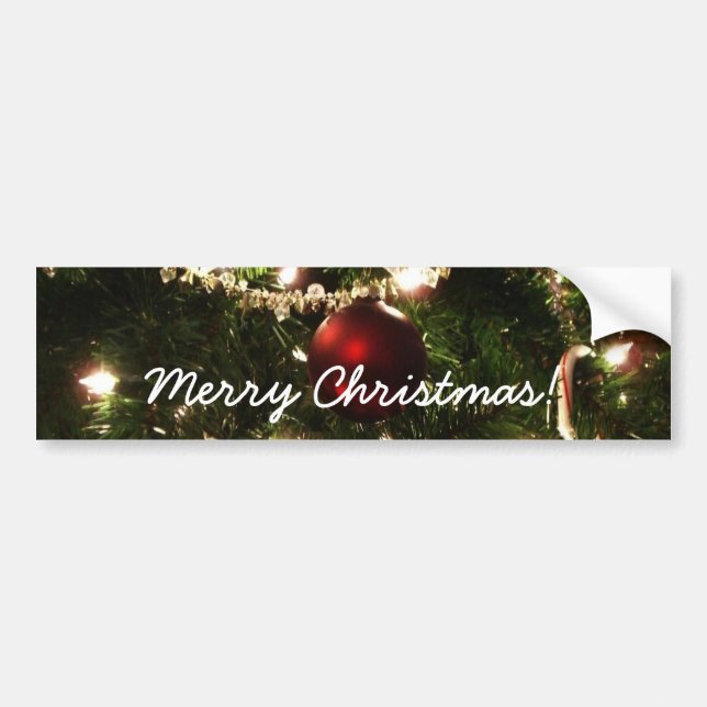 Christmas Tree I Holiday Pretty Green and Red Bumper Sticker (Front)