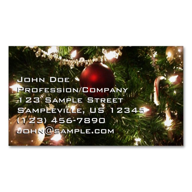 Christmas Tree I Holiday Pretty Green and Red Business Card Magnet (Front)