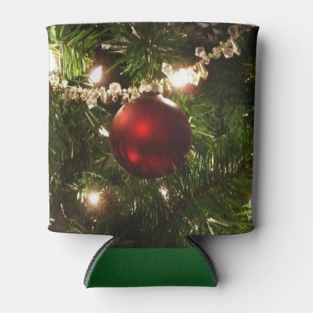 Christmas Tree I Holiday Pretty Green and Red Can Cooler (Front)