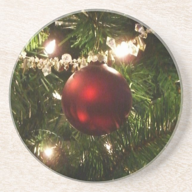Christmas Tree I Holiday Pretty Green and Red Coaster (Front)