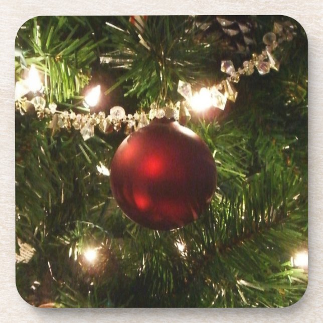 Christmas Tree I Holiday Pretty Green and Red Coaster (Front)