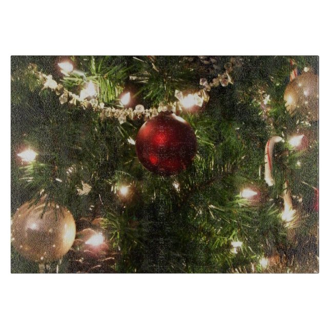 Christmas Tree I Holiday Pretty Green and Red Cutting Board (Front)