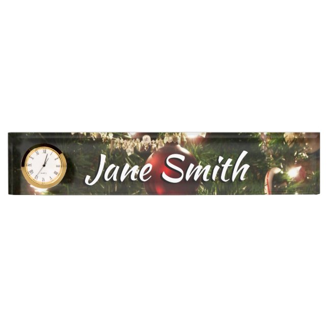 Christmas Tree I Holiday Pretty Green and Red Desk Name Plate (Front)
