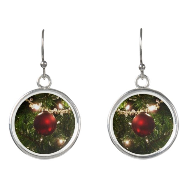 Christmas Tree I Holiday Pretty Green and Red Earrings (Front)