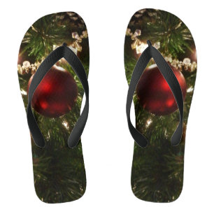 Christmas Tree I Holiday Pretty Green and Red Flip Flops