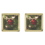 Christmas Tree I Holiday Pretty Green and Red Gold Cufflinks