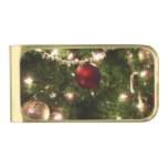 Christmas Tree I Holiday Pretty Green and Red Gold Finish Money Clip