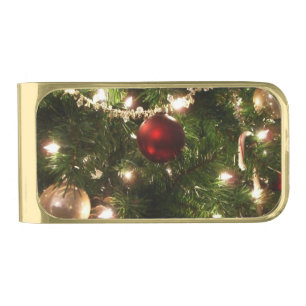 Christmas Tree I Holiday Pretty Green and Red Gold Finish Money Clip