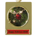 Christmas Tree I Holiday Pretty Green and Red Gold Plated Banner Ornament