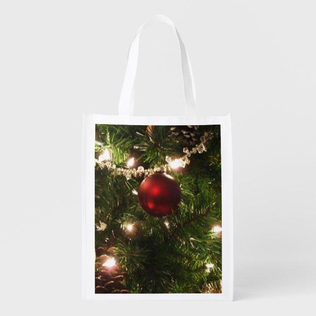 Christmas Tree I Holiday Pretty Green and Red Grocery Bag (Front)
