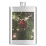 Christmas Tree I Holiday Pretty Green and Red Hip Flask