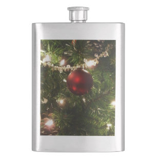 Christmas Tree I Holiday Pretty Green and Red Hip Flask