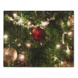 Christmas Tree I Holiday Pretty Green and Red Jigsaw Puzzle
