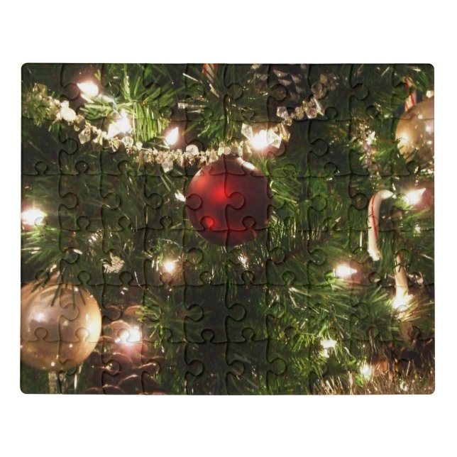 Christmas Tree I Holiday Pretty Green and Red Jigsaw Puzzle (Puzzle Horizontal)