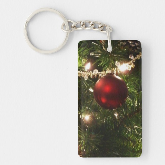 Christmas Tree I Holiday Pretty Green and Red Keychain (Front)
