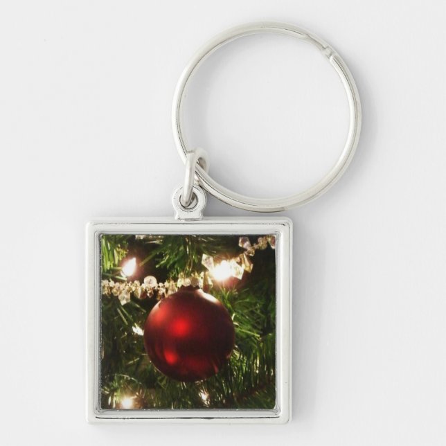 Christmas Tree I Holiday Pretty Green and Red Keychain (Front)